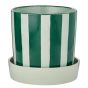 CIRCUS - κασπό ριγέ κεραμικό 20cm με πιατάκι, πράσινο