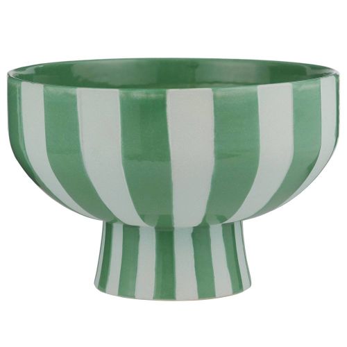 WARM SCANDI - μπολ ριγέ κεραμικό με βάση 25cm, μπεζ/πράσινο