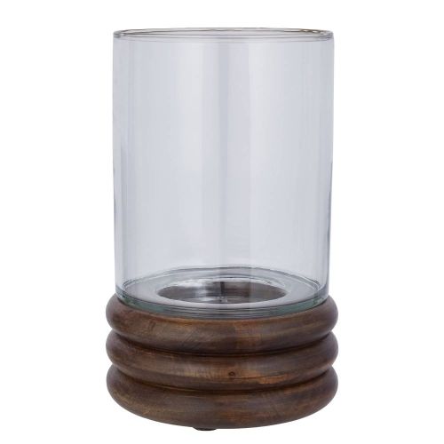 SUPPER CLUB - κηροπήγιο γυάλινο με ξύλινη βάση 25cm