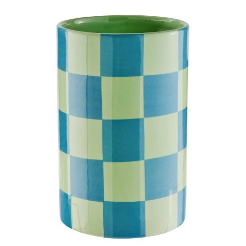 CHECKER - βάζο κεραμικό Υ22cm, μπλε/μέντα