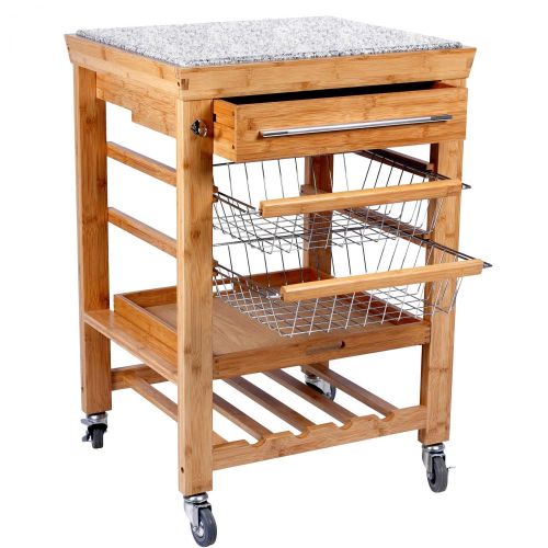 ROLLING STONE - τρόλει τράπεζι μπαμπού με γρανίτη