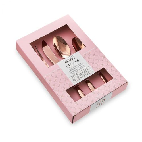 QUEENS - μαχαιροπίρουνα σε ροζ-χρυσό, σετ 4 τεμάχια