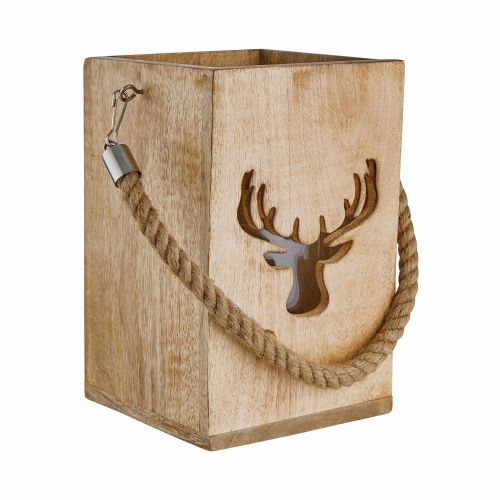 FOREST - φανάρι ξύλινο με διακόσμηση "ελάφι" H24cm