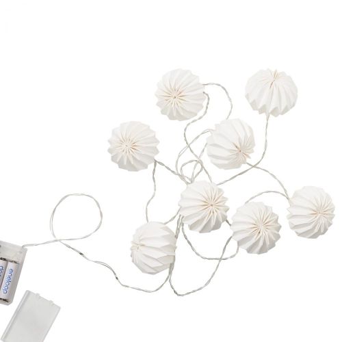 HANAMI - LED αλυσίδα φωτισμού 8 τμχ από χαρτί, λευκό. Λειτουργεί με μπαταρίες & USB.