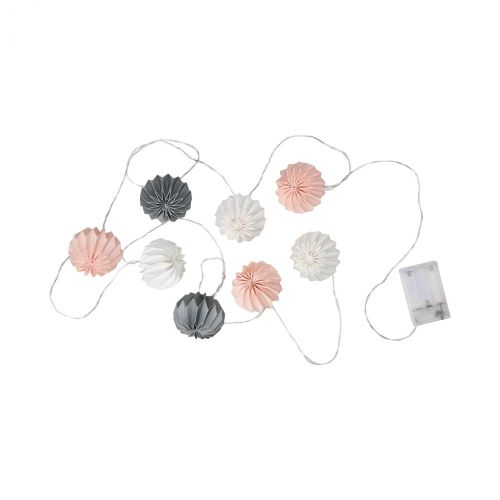 HANAMI - LED αλυσίδα φωτισμού 8 τμχ από χαρτί, λευκό/γκρι/ροζ ανοιχτό. Λειτουργεί με μπαταρίες & USB.