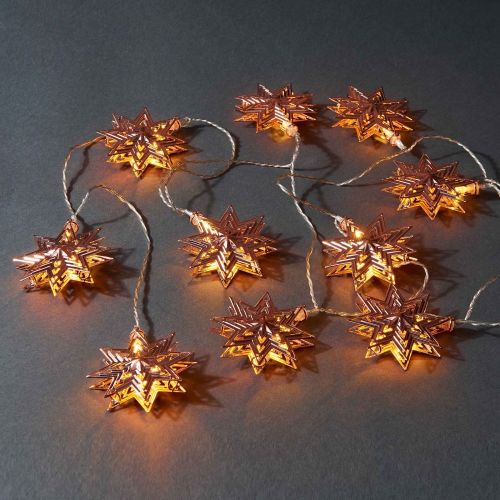 STELLA - φωτεινή αλυσίδα 10 αστεριών, ροζ χρυσό, λειτουργεί και με USB