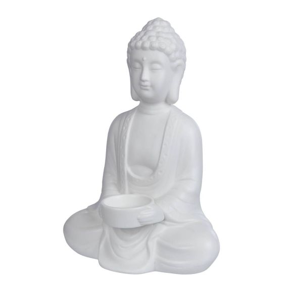 BUDDHA - άγαλμα με βάση για κερί, λευκό