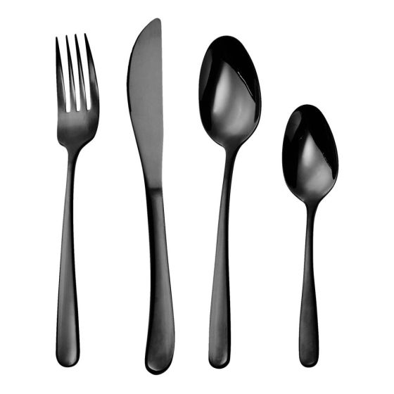 QUEENS - μαχαιροπίρουνα σετ 4 τεμαχίων, γυαλιστερό μαύρο