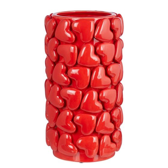 HEARTS - βάζο κεραμικό 30cm, κόκκινο