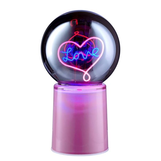 GLOW BALL - γυάλινη μπάλα νέον "LOVE", μωβ