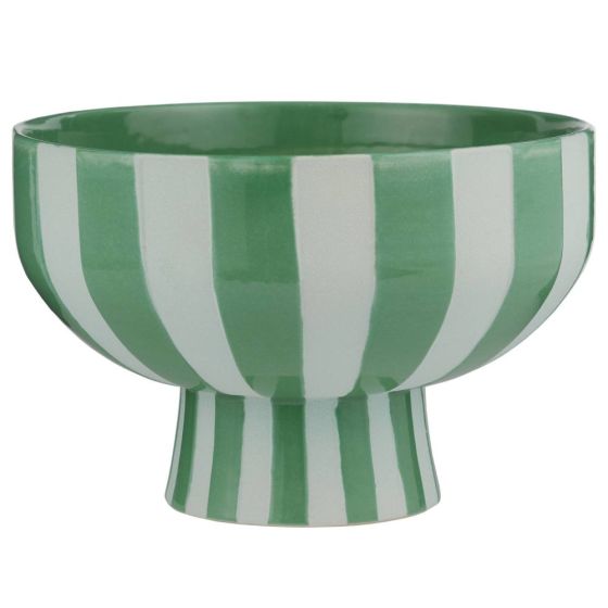 WARM SCANDI - μπολ ριγέ κεραμικό με βάση 25cm, μπεζ/πράσινο