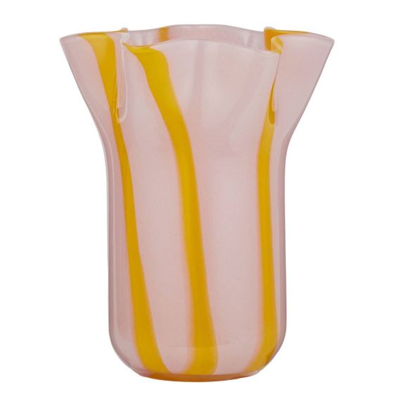 SORBET - βάζο γυάλινο 23cm, ροζ/κίτρινο