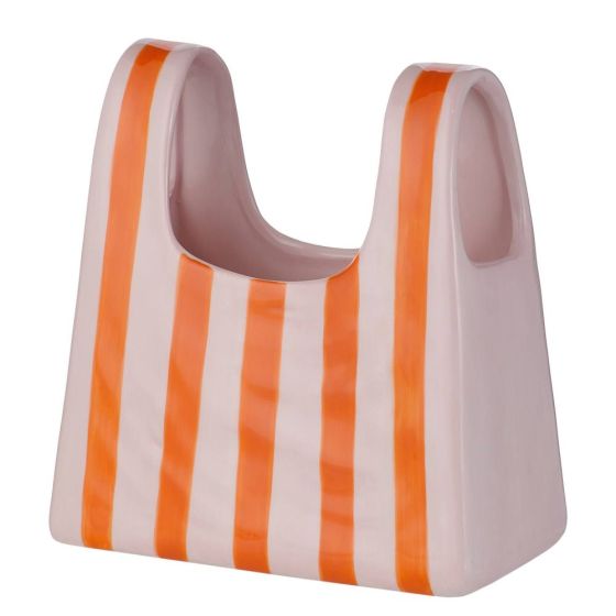 SHOPPING BAG - βάζο κεραμικό σε σχήμα τσάντας, ριγέ