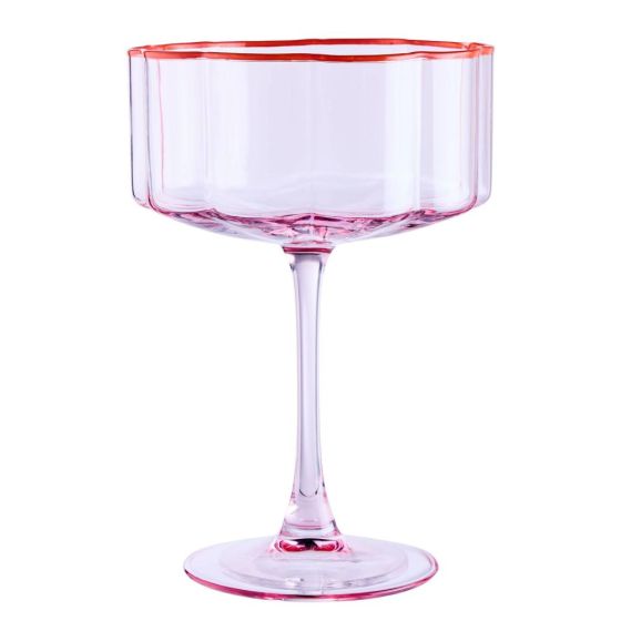 FIORI - ποτήρι σαμπάνιας γυάλινο, ροζ με πορτοκαλί χείλος