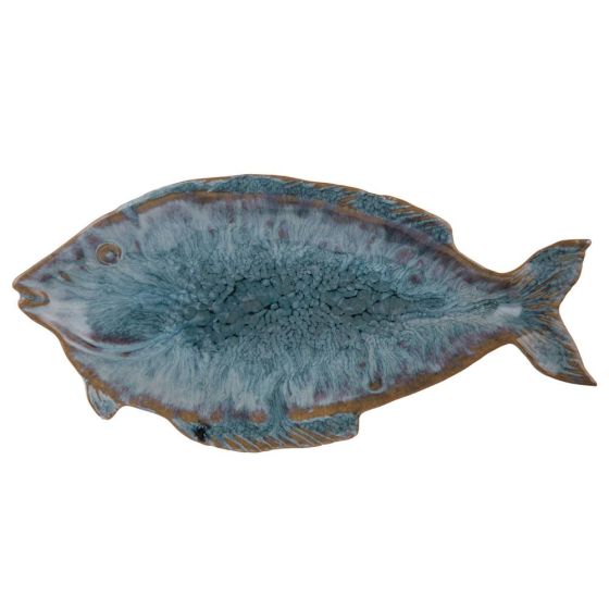 TAVERNA - πιατέλα διακοσμητική κεραμική σε σχήμα ψαριού, μπλε