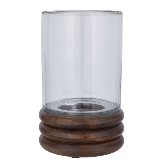 SUPPER CLUB - κηροπήγιο γυάλινο με ξύλινη βάση 25cm