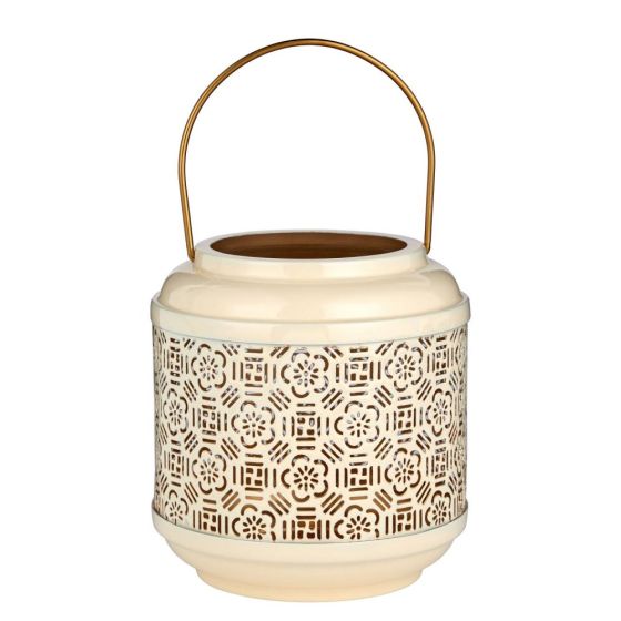 WABI SABI - φανάρι μεταλλικό με διάτρητο μοτίβο λουλουδιών Δ15cm, κρεμ