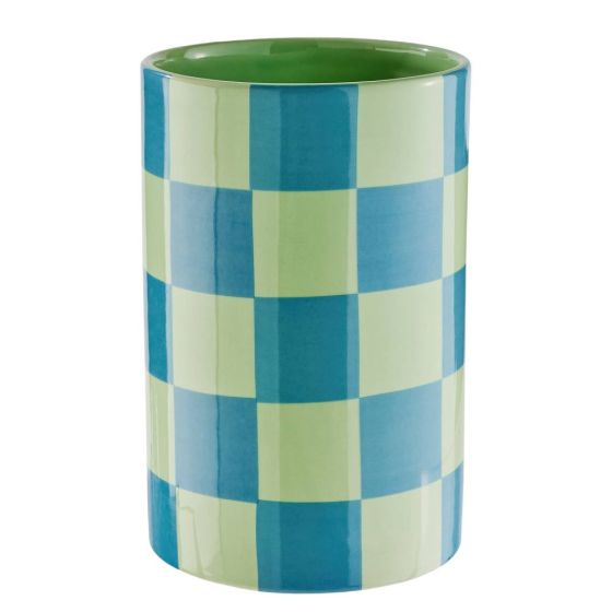 CHECKER - βάζο κεραμικό Υ22cm, μπλε/μέντα