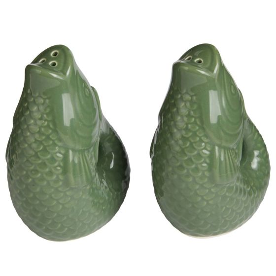 KOI - αλατοπίπερο κεραμικό σετ 2 τμχ από δολομίτη  σε σχήμα "ψάρι", πράσινο