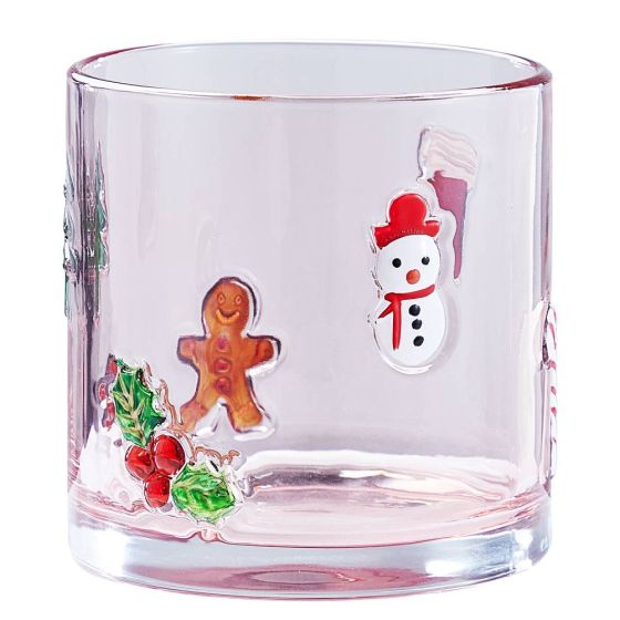 X-MAS - κηροπήγιο γυάλινο χριστουγεννιάτικο 10cm, ροζ