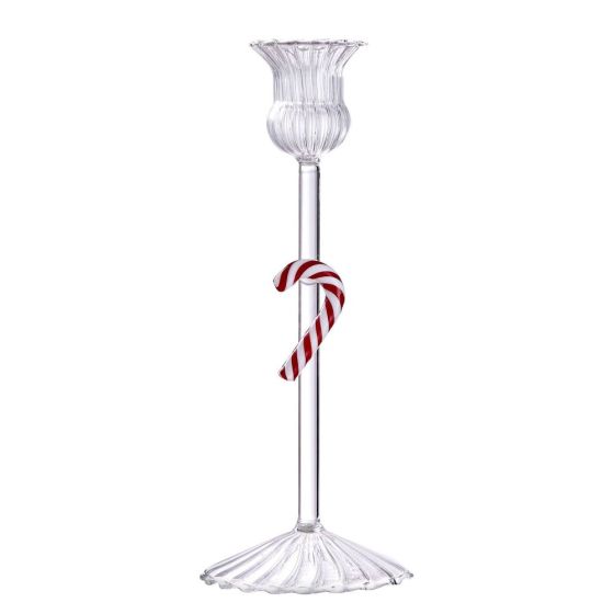 MERRY AND BRIGHT - κηροπήγιο γυάλινο "Candy Cane" 20cm