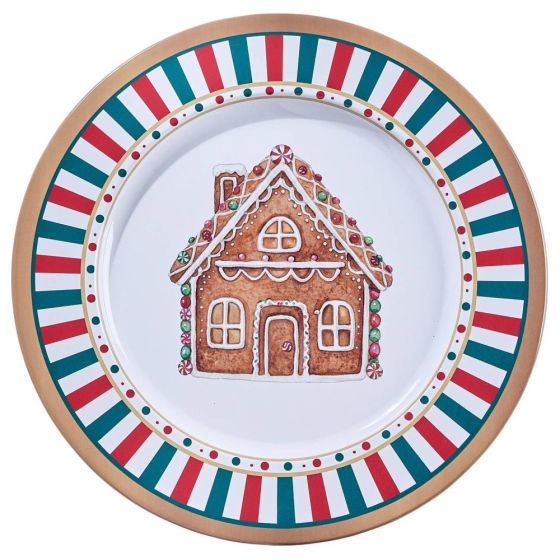 XMAS - πιάτο μεταλλικό "gingerbread house" 33cm