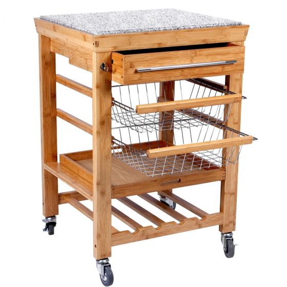 ROLLING STONE - τρόλει τράπεζι μπαμπού με γρανίτη