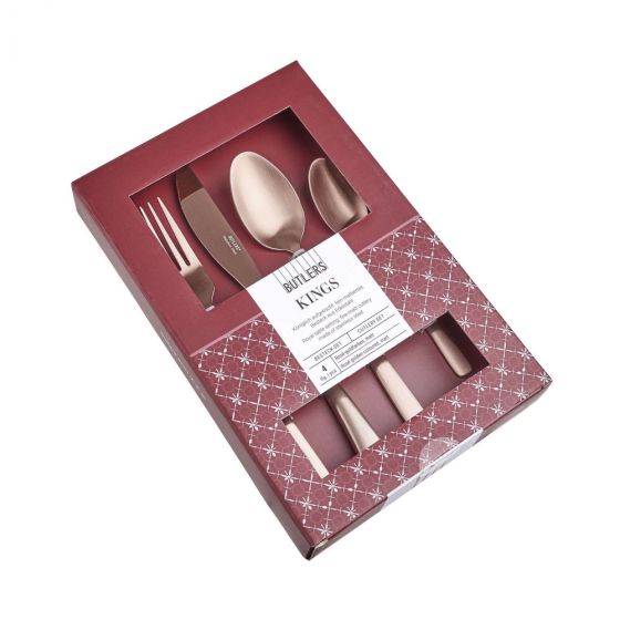 KINGS - μαχαιροπίρουνα σετ των 4 τεμαχίων ροζ-χρυσό