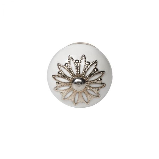 OPEN - πόμολο λευκό με μεταλλική διακόσμηση