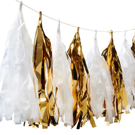 BANNER DAY - γιρλάντα με χρυσές/λευκές πούλιες