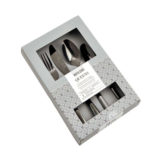 QUEENS - μαχαιροπίρουνα σε μαύρο, σετ 4 τεμάχια