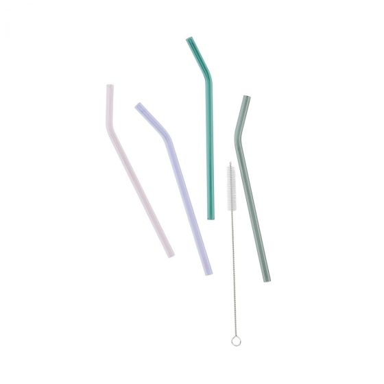 LONG DRINK - καλαμάκια γυάλινα χρωματιστά σετ 5τεμ