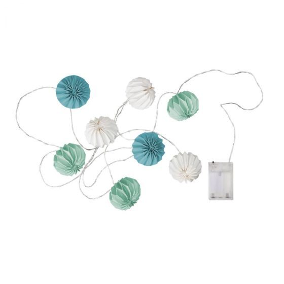 HANAMI - LED αλυσίδα φωτισμού 8 τμχ από χαρτί, λευκό/φασκόμηλο/πετρόλ. Λειτουργεί με μπαταρίες & USB.