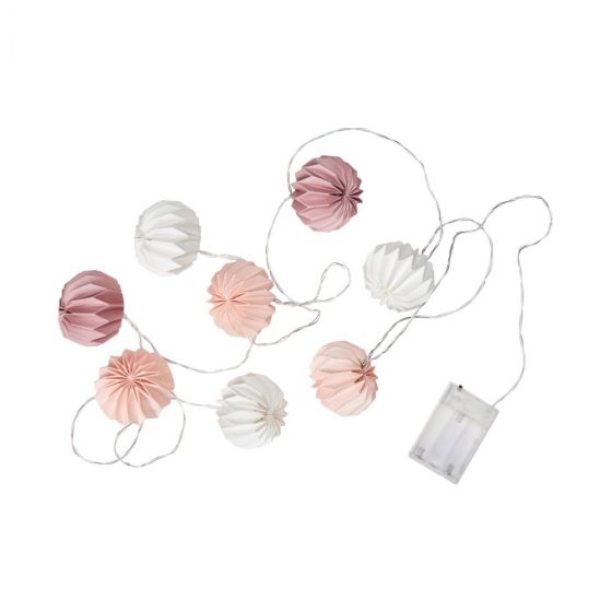 HANAMI - LED αλυσίδα φωτισμού 8 τμχ από χαρτί, λευκό/ροζ/nude. Λειτουργεί με μπαταρίες & USB.