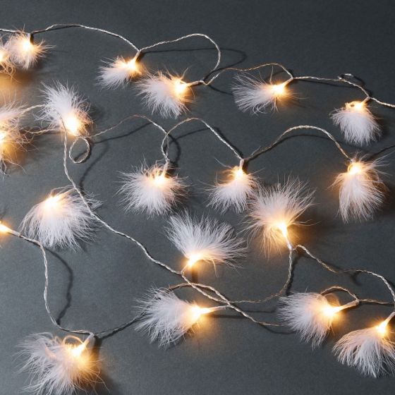 FEATHERS - φωτεινή αλυσίδα με φτερά και 20 LED φωτάκια, λειτουργεί και με USB