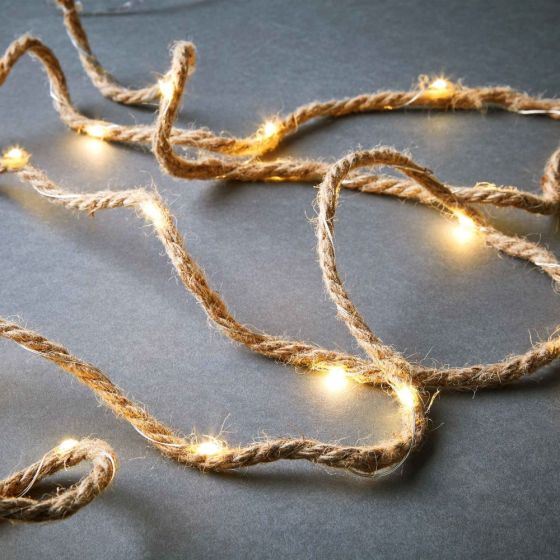 FARMHOUSE - φωτεινή αλυσίδα από σχοινί με 20LED φωτάκια, λειτουργεί και με USB