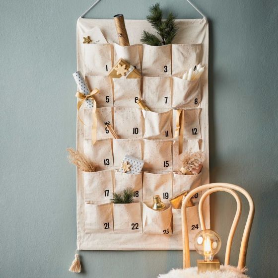 SANTA'S COMING - ημερολόγιο advent, χρυσό, με φούντες