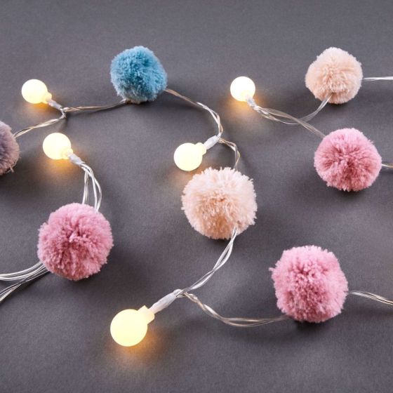 HIPPIE LIGHTS - λαμπάκια LED με πολύχρωμα "pon pon" 165cm, λειτουργεί και με USB