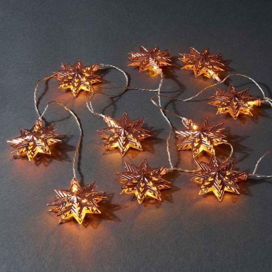 STELLA - φωτεινή αλυσίδα 10 αστεριών, ροζ χρυσό, λειτουργεί και με USB
