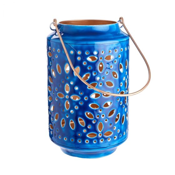 BLUE MAROCCO - φανάρι μεταλλικό 25cm μπλε/χρυσό