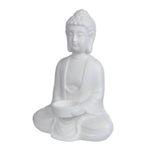BUDDHA - άγαλμα με βάση για κερί, λευκό