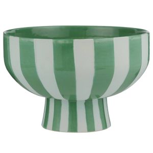 WARM SCANDI - μπολ ριγέ κεραμικό με βάση 25cm, μπεζ/πράσινο