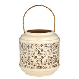 WABI SABI - φανάρι μεταλλικό με διάτρητο μοτίβο λουλουδιών Δ15cm, κρεμ