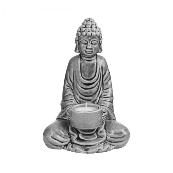 BUDDHA - διακοσμητικό κεραμικό άγαλμα με βάση για ρεσό, γκρι