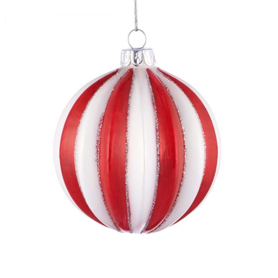 HANG ON - στολίδι μπάλα 8cm, κόκκινο/λευκό