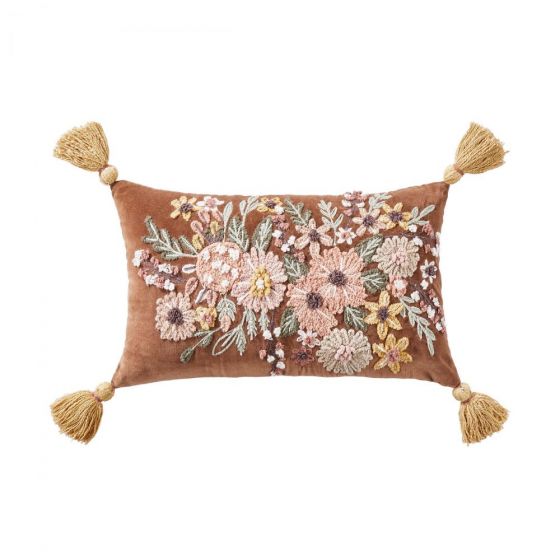 BOHEMIAN - μαξιλάρι με λουλούδια 30x50cm καφέ