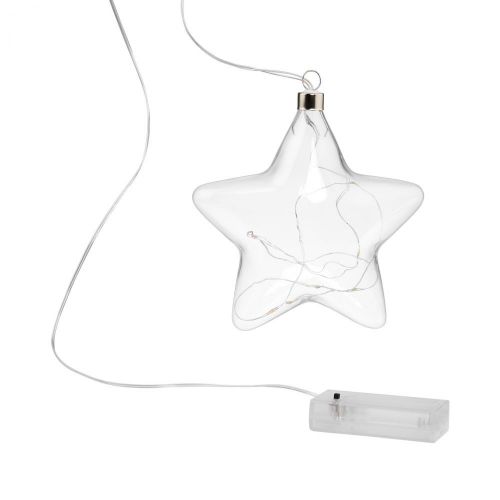 GLOW IN THE DARK - LED γυάλινο αστέρι με λαμπάκια 15cm λειτουργεί και με USB
