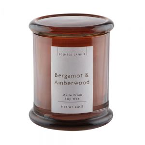 SCENTED CANDLE - αρωματικό κερί σόγιας, "Bergamot & Amberwood" σε vintage δοχείο φαρμακείου