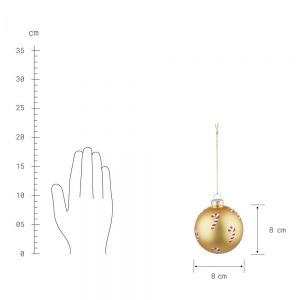 HANG ON - μπάλα γυάλινη με διακόσμηση μπαστουνάκια 8cm, χρυσό