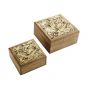 GOLDEN JUNGLE - τετράγωνο κουτί από ξύλο mango με σκαλιστό μοτίβο λουλουδιών, S